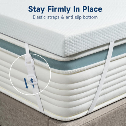 3 Inch Queen Memory Foam Mattress Topper, Cooling Gel Bed Topper with Premium Removable Skin-Friendly Non-Slip Cover, High Density Ventilated Mattress Pad CertiPUR-US & Oeko-Tex Certified, White