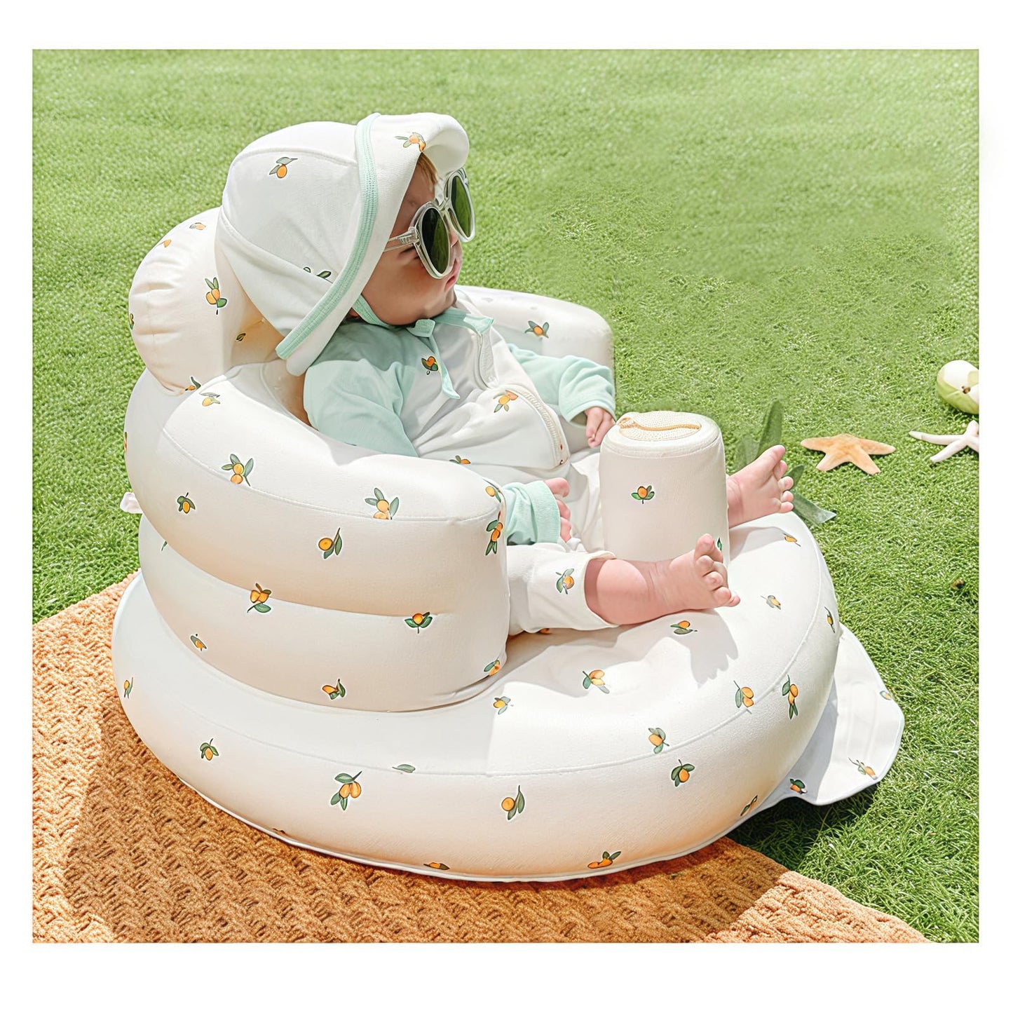 Inflatable Baby Chair, AirSwim Baby Inflatable Seat for Babies 3 Months and Up Summer Inflatable Baby Seat for Sitting Up, Blow Up Baby Floor Seat with Built in Air Pump, Orange