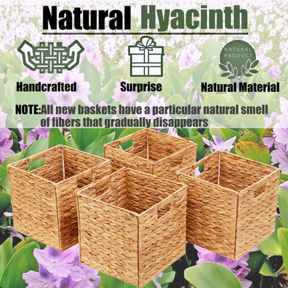 JGJCYO9 Storage Baskets 11x11inch Cube Baskets 4 pcs Baskets,Foldable Handwoven Water Hyacinth Laundry Organizer,Cube Storage Baskets