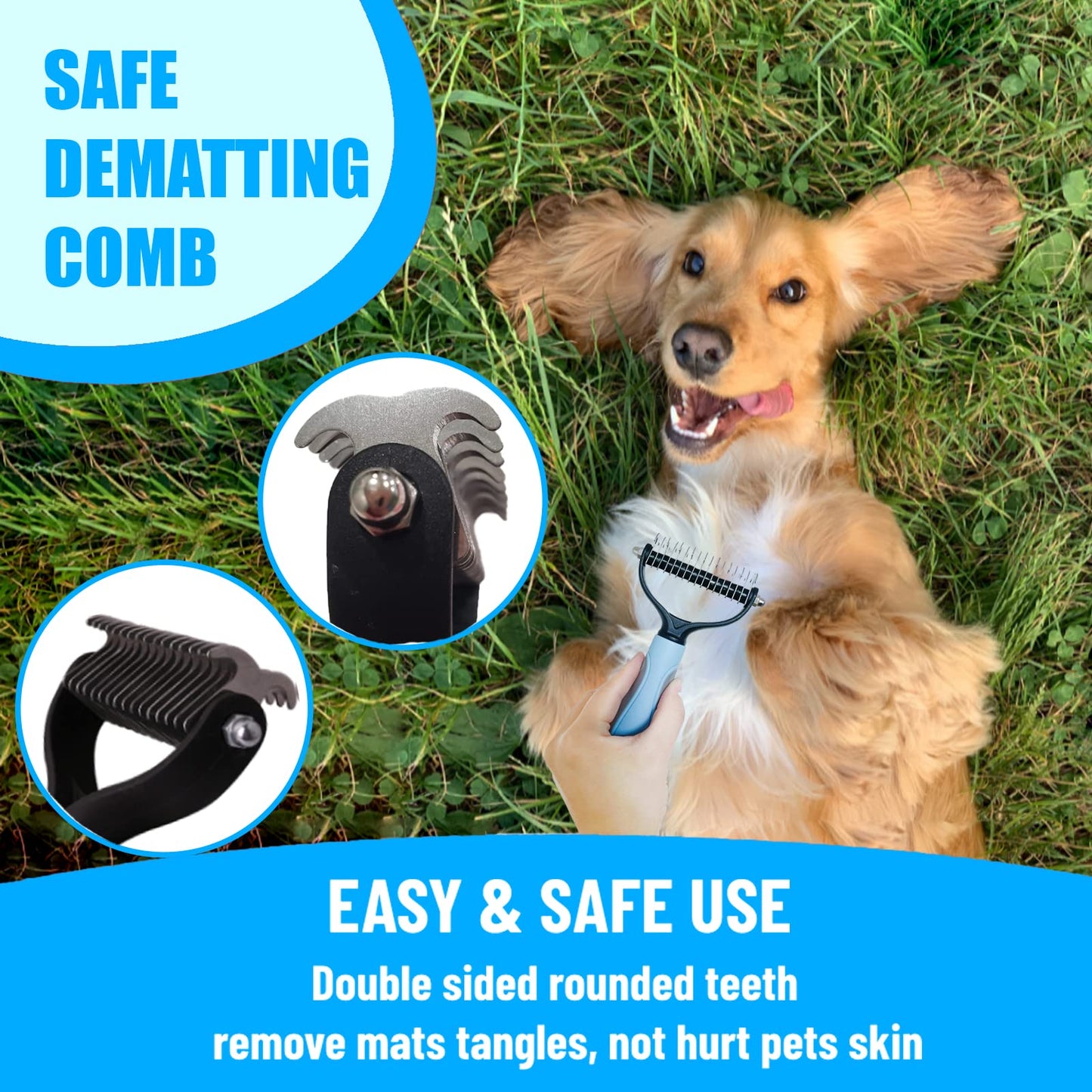 MASTER QUEEN Dog Brush Grooming Kit 5PCS - Dog Brushes for Grooming, Dog Brush for Shedding,Puppy Brush and Flea Comb for Dogs, Slicker Brush Comb and Dog Hair Brush Set Blue