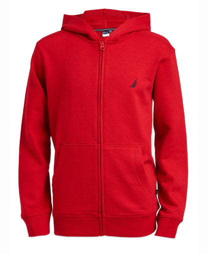 Nautica boys Fleece Zip-up Hoodie Hooded Sweatshirt, Open Red, 18-20 US