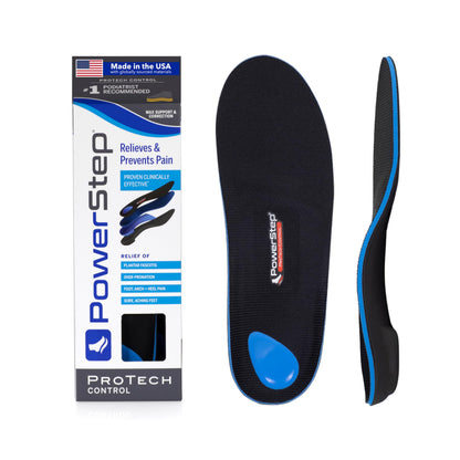 PowerStep ProTech Control Orthotic Insoles - Medical Grade Arch Support Inserts for Plantar Fasciitis Relief- Made in USA - Maximum Cushioning + ShockAbsorb Orthotic (M 10-10.5 W 12)