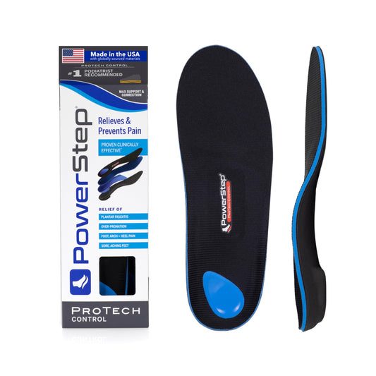 PowerStep ProTech Control Orthotic Insoles - Medical Grade Arch Support Inserts for Plantar Fasciitis Relief- Made in USA - Maximum Cushioning + ShockAbsorb Orthotic (M 10-10.5 W 12)