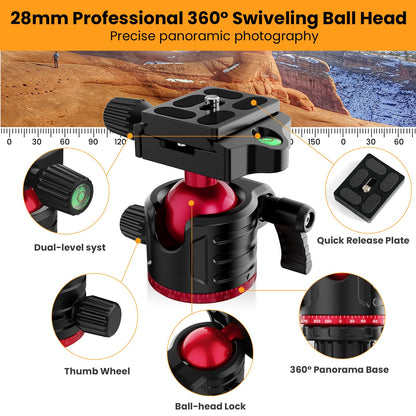 MACTREM Camera Tripod, 67 inch/172cm Aluminum Travel Tripod & Monopod with 360°Ball Head, Lightweight Camera Stand for Smartphone iPad Canon Nikon Sony Binoculars Laser Level Telescope