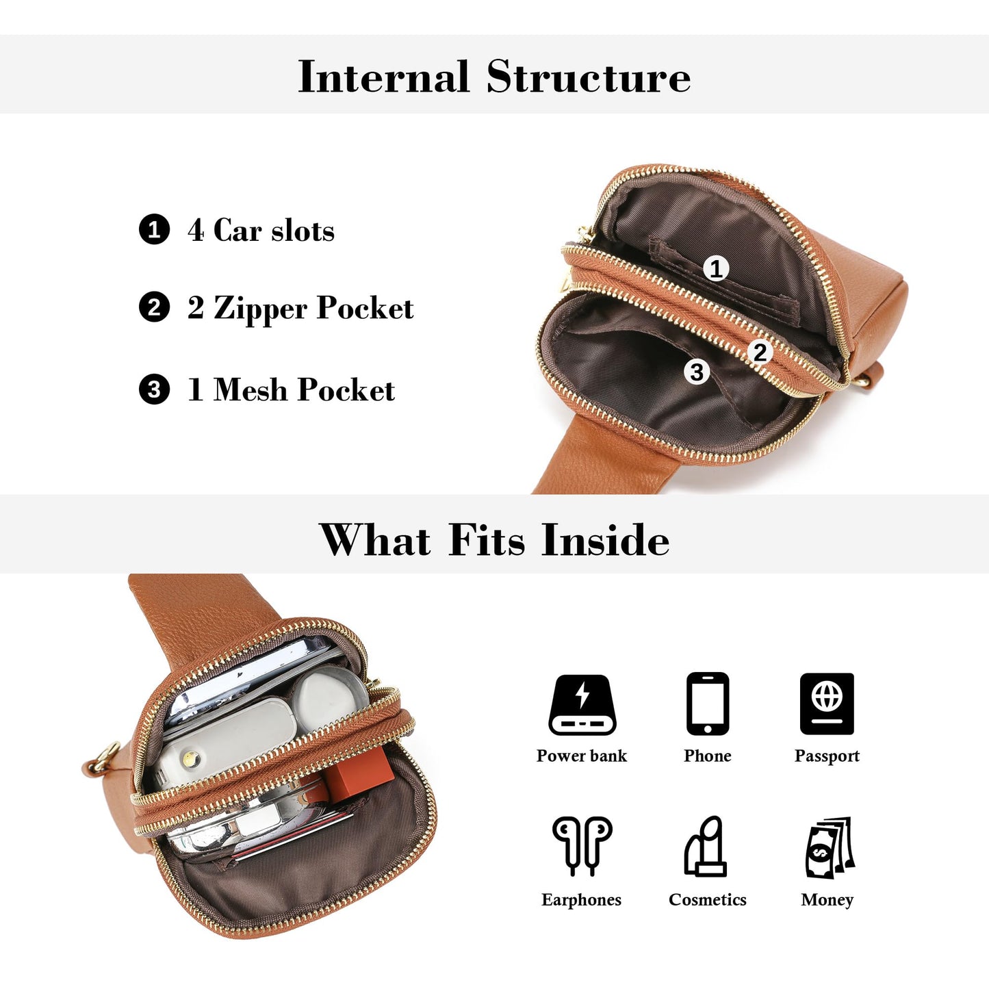 INICAT Travel Small Sling Bag Leather Crossbody Bags for Women Fanny Packs Cross Body Bag for Woman Cross Body Purses(Brown)