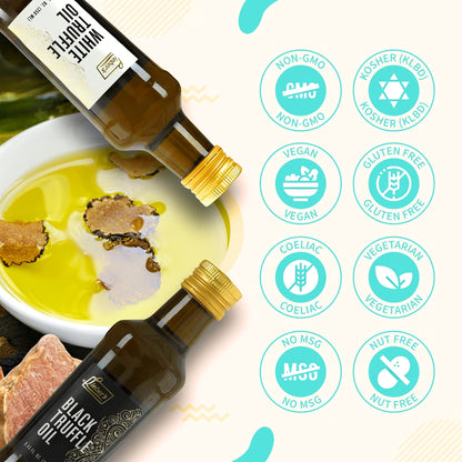 Lieber’s Black & White Truffle Oil Bundle | Premium Truffle Oil for Cooking, Salad Dressing, Garnish | This Gourmet Olive Oil Is Vegan, Vegetarian & Gluten Free | 8.45 Fl Oz Glass Bottle
