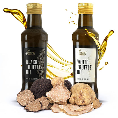 Lieber’s Black & White Truffle Oil Bundle | Premium Truffle Oil for Cooking, Salad Dressing, Garnish | This Gourmet Olive Oil Is Vegan, Vegetarian & Gluten Free | 8.45 Fl Oz Glass Bottle