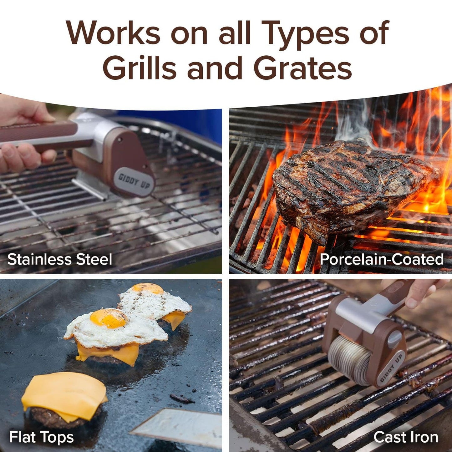 HorsePower Giddy Up Grill Cleaner AS-SEEN-ON-TV! – Cordless, Rechargeable BBQ Tool with 350 RPM Stainless Roller, LED Light – Patents Pending – From BulbHead, a Family-Owned American Brand