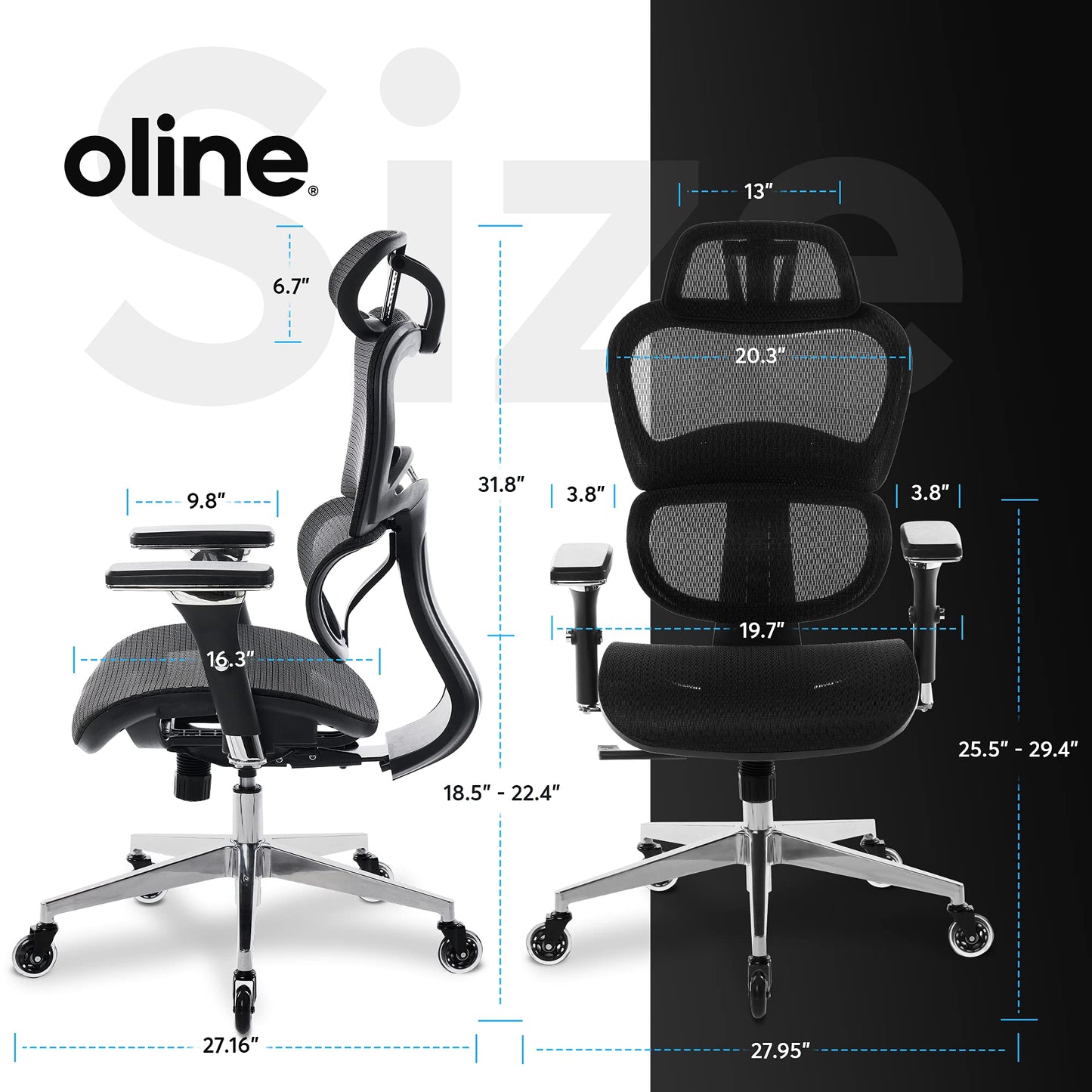 Oline ErgoPro Ergonomic Office Chair, Rolling Desk Chair with 4D Adjustable Armrest, 3D Lumbar Support, Blade Wheels, Mesh Computer Gaming Executive Swivel Chairs Chair (Black)