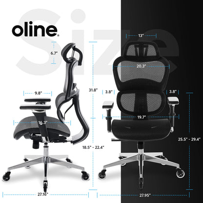 Oline ErgoPro Ergonomic Office Chair, Rolling Desk Chair with 4D Adjustable Armrest, 3D Lumbar Support, Blade Wheels, Mesh Computer Gaming Executive Swivel Chairs Chair (Black)