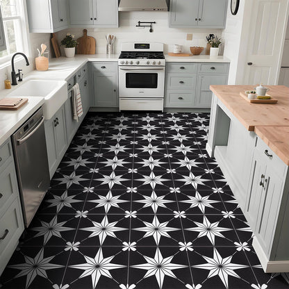 RomDeco Peel and Stick Floor Tiles: 10pc 11.81 * 11.81in Waterproof Vinyl Flooring Black and White, Easy to Install Self-Adhesive Tile Sticker for Bathroom, Kitchen, and Bedroom