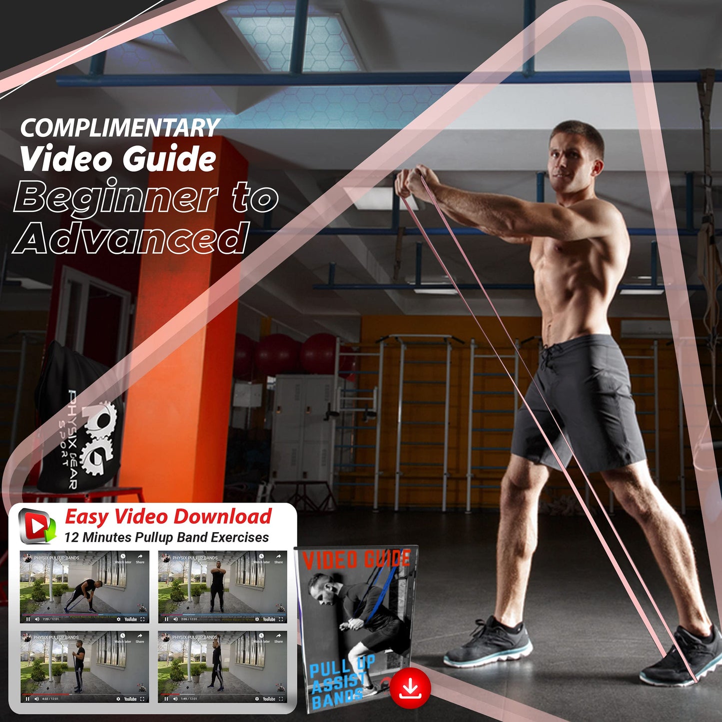 Physix Gear Workout Bands for Pullups Set, Pull Up Resistance Bands Set, Long Bands for Workout and Exercise Bands Pull Ups, Pull Ups Resistance Bands, Calisthenics, Pink (1 Band), 82in (208cm)