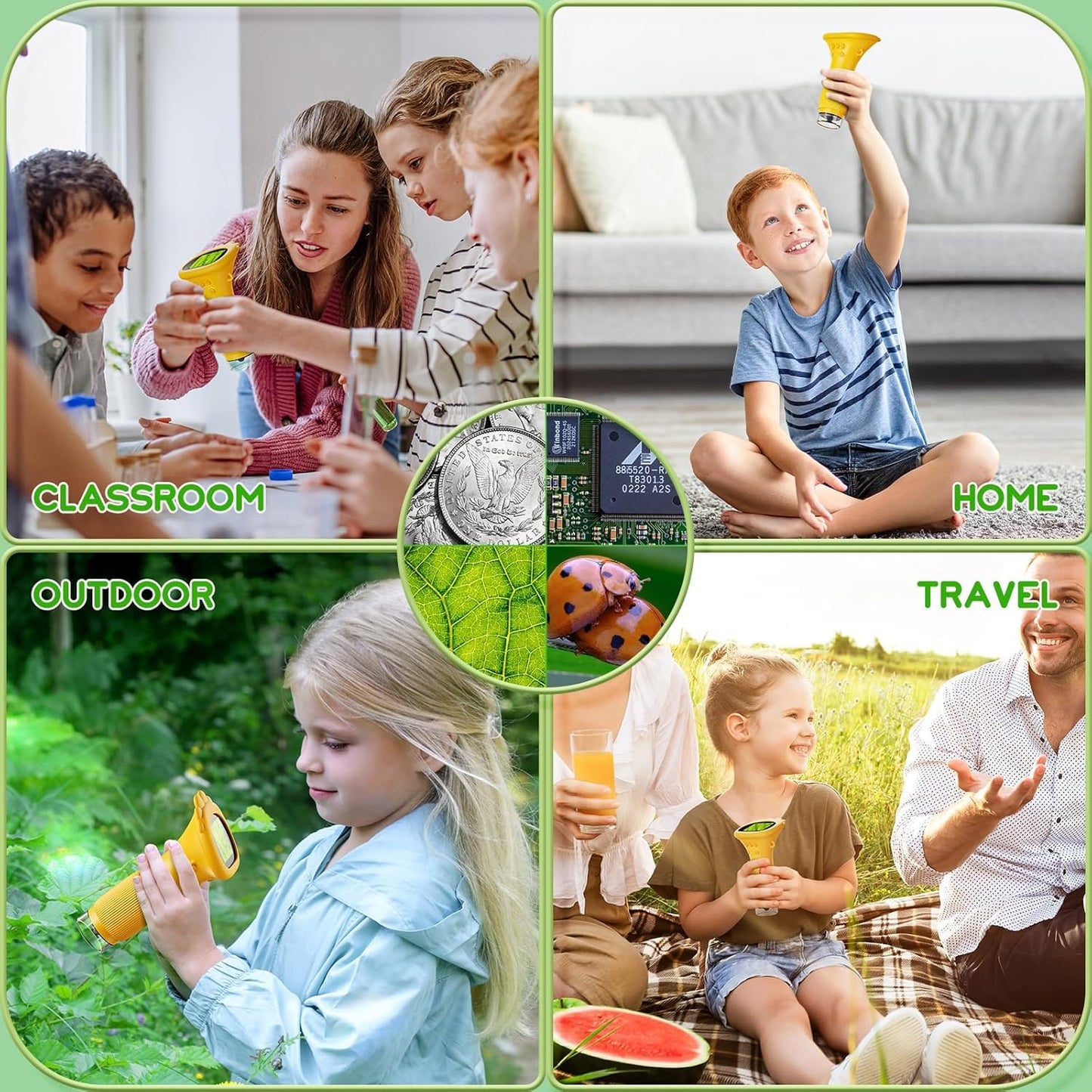 Kids Microscope Pocket Microscope - Ashfly 1000X Portable Microscope for Kid, Photo & Video Mini Microscopes Gifts, 2'' Digital Screen Microscopes for 3-10 Age Years Old Boys Girls Toys