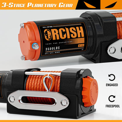 ORCISH Upgrade 3500 lb 12V DC Electric Winch, ATV/UTV Winch Kit for Towing, 1/4"×30' Synthetic Rope with Both Wireless Handheld Remote and Corded Control Recovery, Easy Assembly Winches