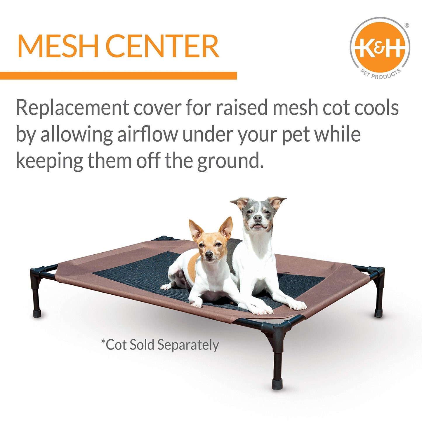 K&H Pet Products Dog Cot Replacement Cover, Designed to fit K&H Large Pet Cots (Sold Separately), Indoor Outdoor, Breathable Cooling Mesh Center, Machine Washable - Large 42 X 30in Chocolate