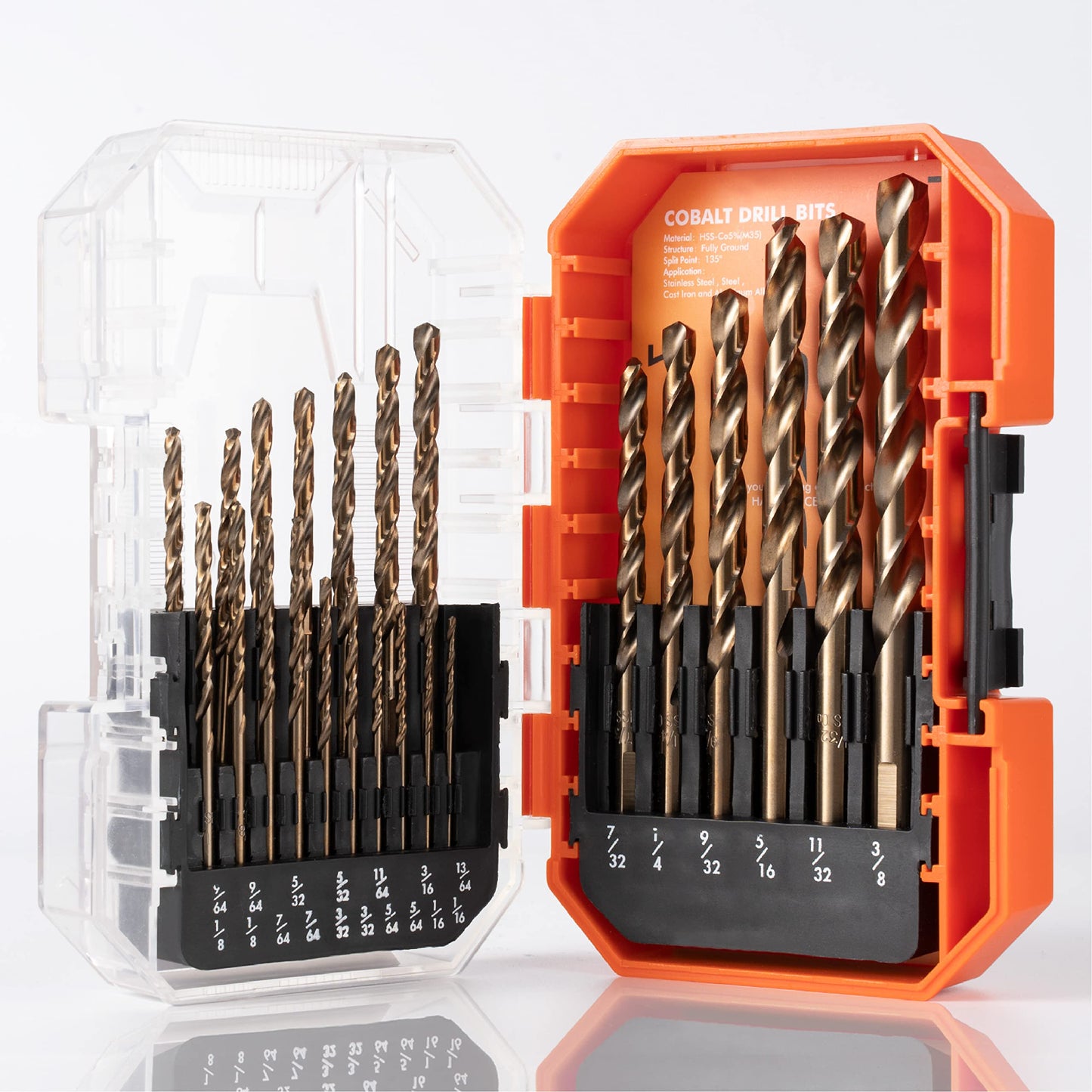 AMOOLO Cobalt Drill Bit Set 23Pcs (1/16"-3/8"), M35 High Speed Steel Metal Drill Bits Jobber Length for Hardened Metal, Stainless Steel, Cast Iron, Plastic and Wood