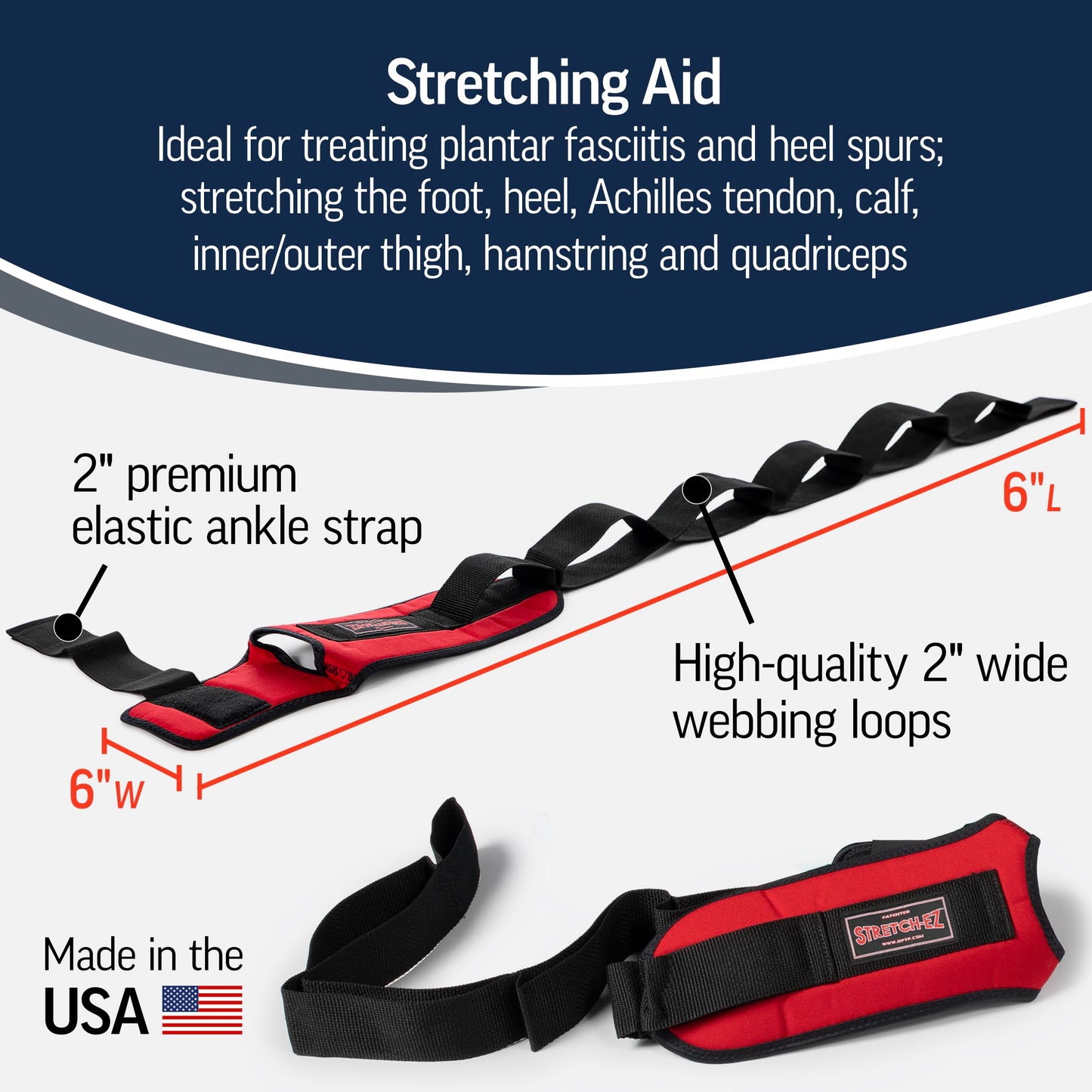 OPTP The Original Stretch-EZ, USA Made Top Choice Plantar Fasciitis Stretcher, Hamstring Stretch Strap and Achilles Tendon Stretcher, Stretching Strap for Physical Therapy