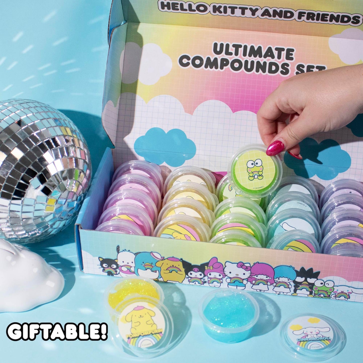 Hello Kitty Ultimate Slime Set, 25-Pack Scented Glitter Slimes, Party Favors for Kids 8-12, Slime Bulk, Mini Slime, Sanrio Stuff