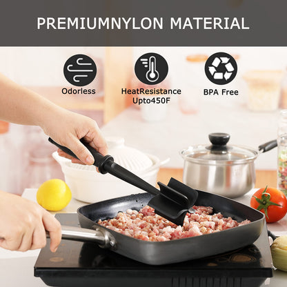 Meat Chopper Masher for Ground Beef and Hamburger Meat, Heat Resistant 5 Curved Blades Ground Beef Smasher, Nylon Meat Spatula Hamburger Chopper, Mix and Chop Kitchen Tool