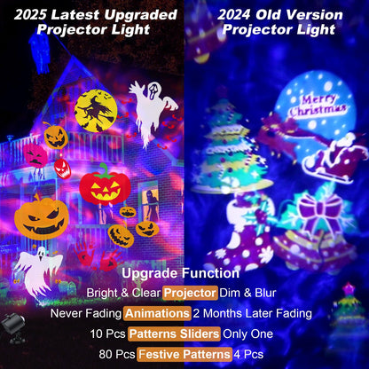 2025 Upgraded Brighter Halloween Decorations Projector Lights for Home, Display 8 Patterns at A Time (3D Ocean Wave & Patterns), 8 Themes Holiday Projector Halloween’ Day House Decoration Light Show