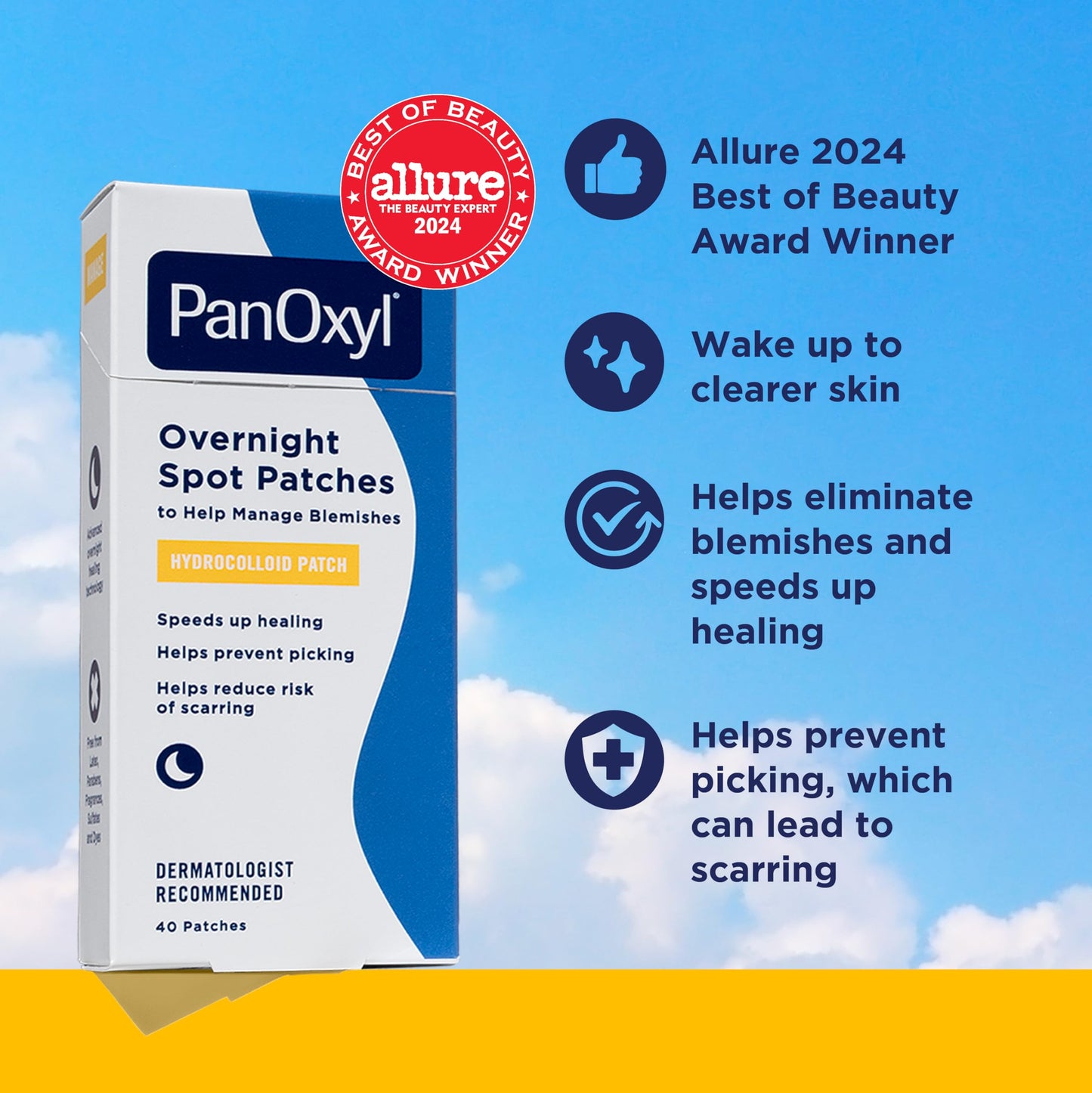 PanOxyl PM Overnight Spot Patches, Advanced Hydrocolloid Healing Technology, Fragrance Free, 40 Count Pack of 1