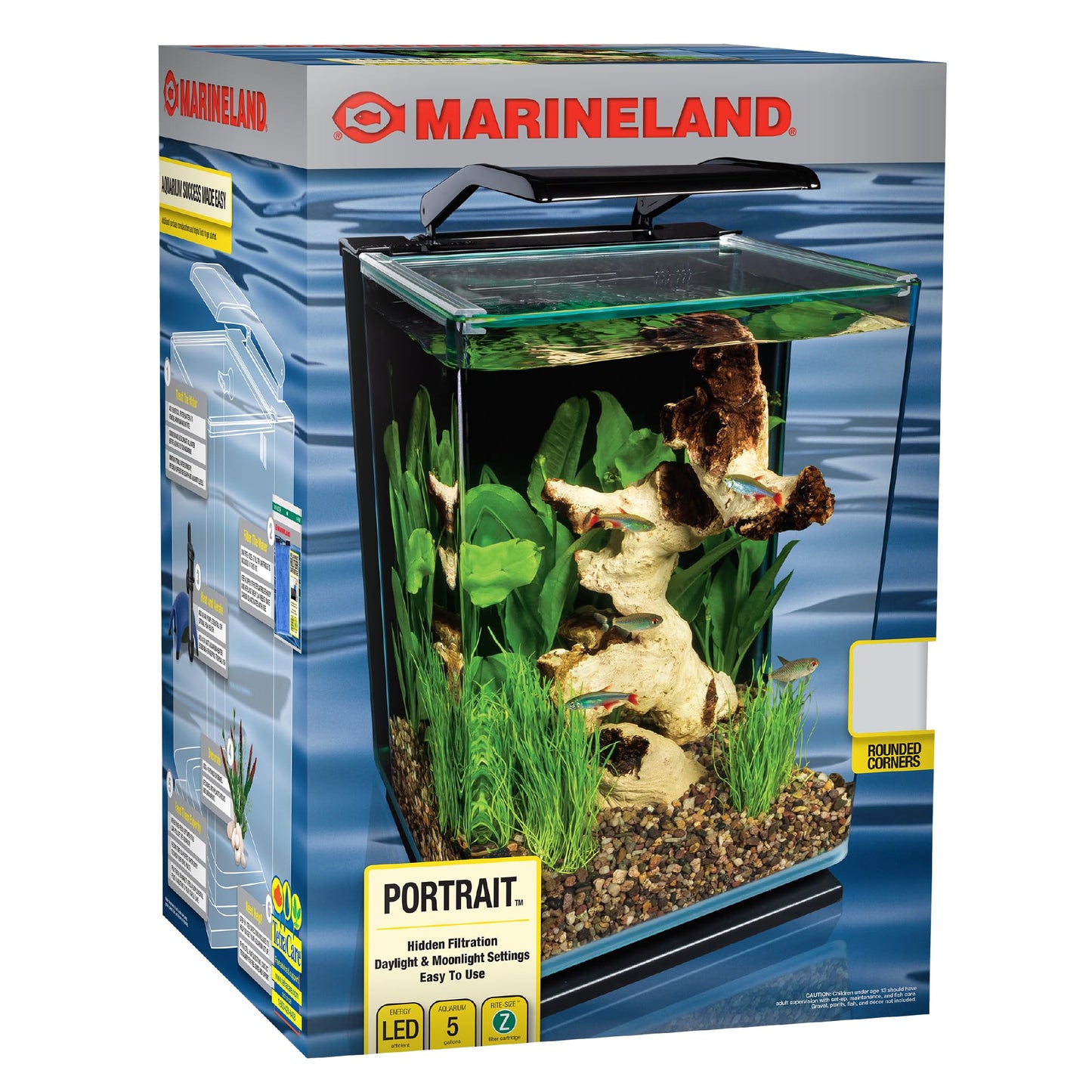 Marineland Portrait Glass LED Aquarium Kit, 5 Gallons, Hidden Filtration,Black