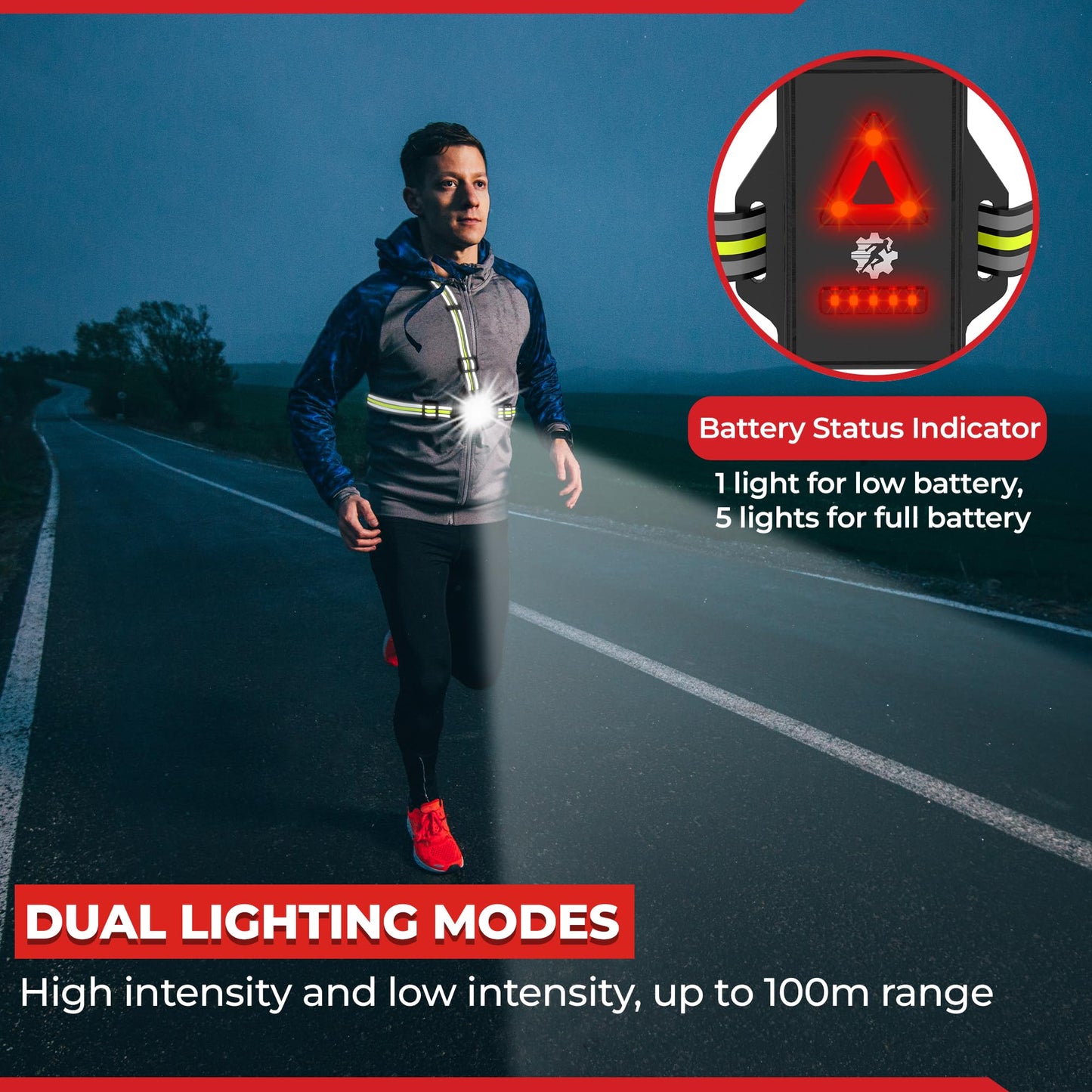 LUMEFIT Running Lights for Runners with Yellow Reflective Vest, Adjustable Beam Night Safety LED Chest Light Run, Dog Walking, and Jogging Gear, Rechargeable Headlamp Flashlight