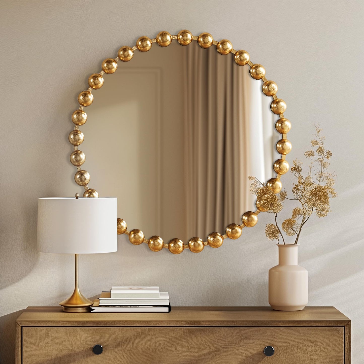 Madison Park Round Mirror, Metal Frame Circle Mirror 27 inch, Wall Art Decor Mounted Hanging for Entryway, Bathroom, hallway, Living Room, Vanity, Marlowe, Gold