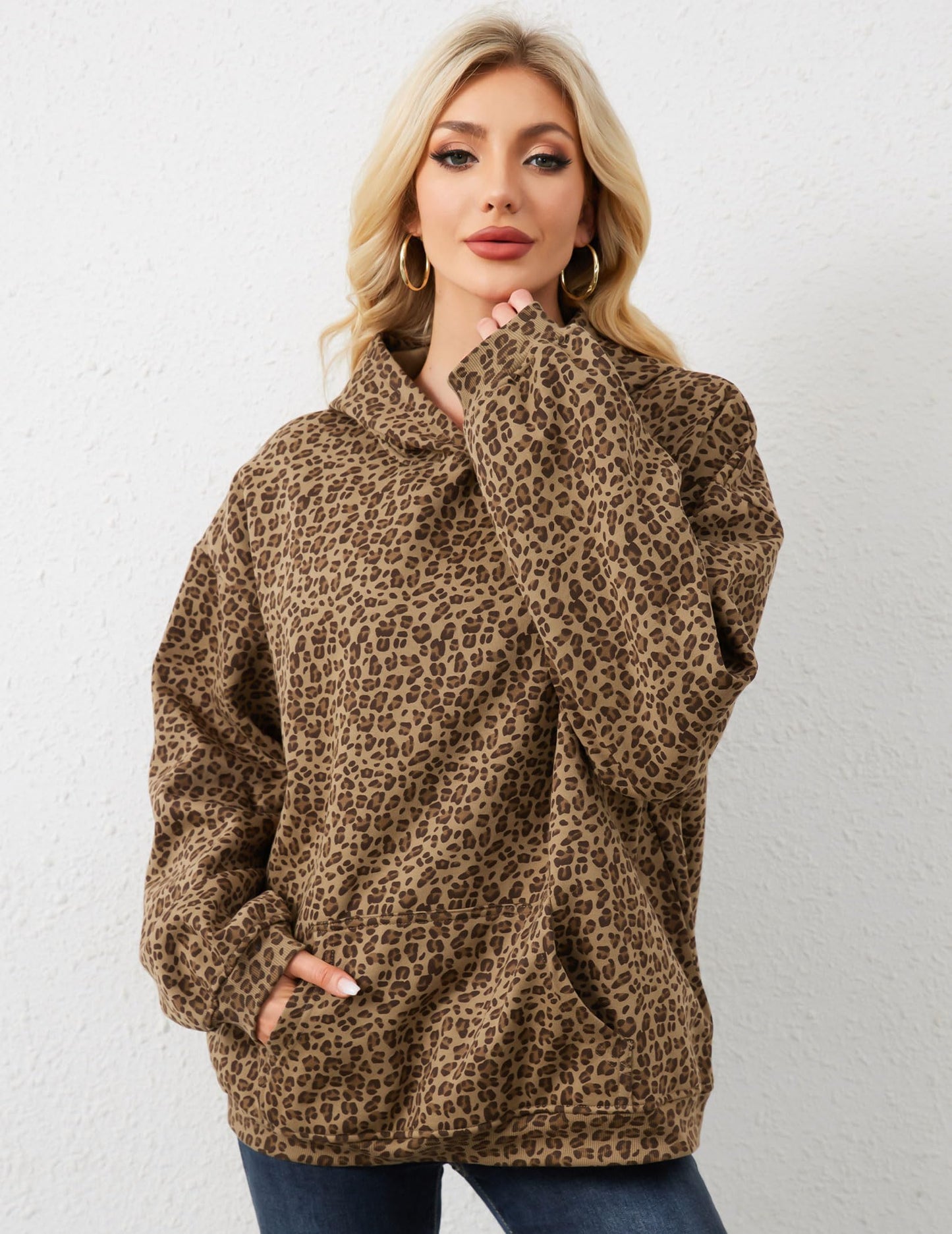 Eutten Women's Leopard Print Oversized Cheetah Print Hoodie Y2k Graphic Streetwear Pullover Hooded Sweatshirt