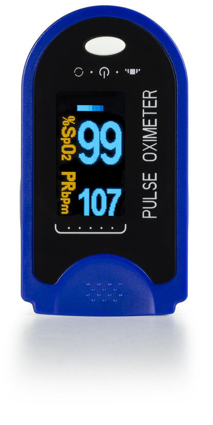 AccuMed Fingertip Pulse Oximeter, Sp02 Finger Blood Pulse Oxygen Monitor, w/Carrying case, Lanyard Silicon Case & Battery CMS-50D (Blue)
