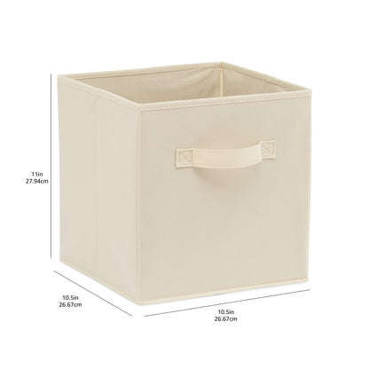 Amazon Basics Collapsible Fabric Storage Cubes Organizer with Handles, Sturdy, Beige, 10.5-x-10.5-x-11-inch, Pack of 6
