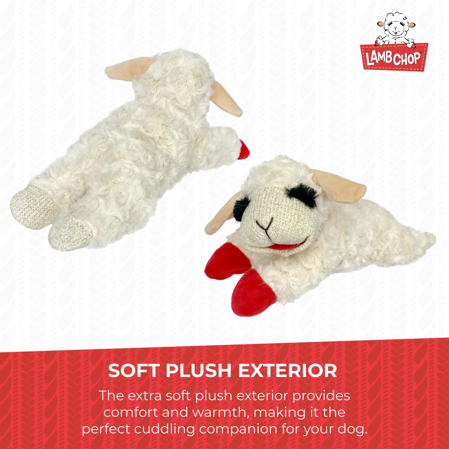 Multipet Lamb Chop Dog Plush Toy - Squeaky Dog Toy for Small & Medium Dogs - Extra Soft Plush Dog Toy - Stuffed Animal Dog Toy for Cuddling & Playing - Cute Pet Toy (10", Cream, 5 Squeakers)