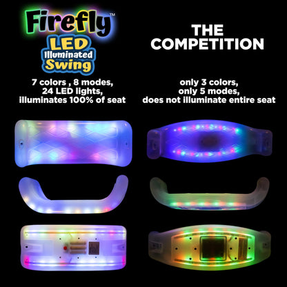 Firefly LED Light Up Swing Seat with Adjustable Rope and Chain. 24 Lights Illuminate in Day or Night. Outdoor/Indoor Use. 150lb User Capacity. 15" W x 6" Deep x 5" H, by XDP Recreation a USA Company