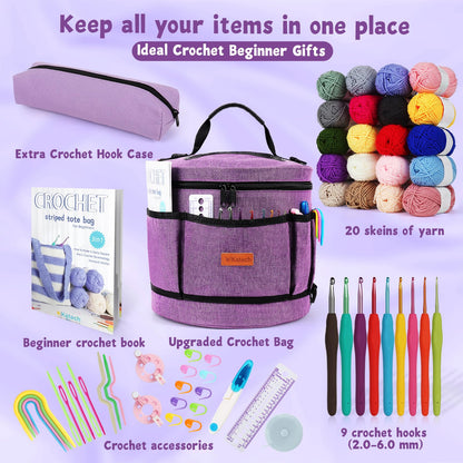 Katech Crochet Kit for Beginners, Beginner Crochet Kit for Adults and Kids Crochet Kits Includes Crochet Hooks Knitting Bag Crochet Yarn for Crocheting Instruction Knitting Kit Crochet Supplies Gift