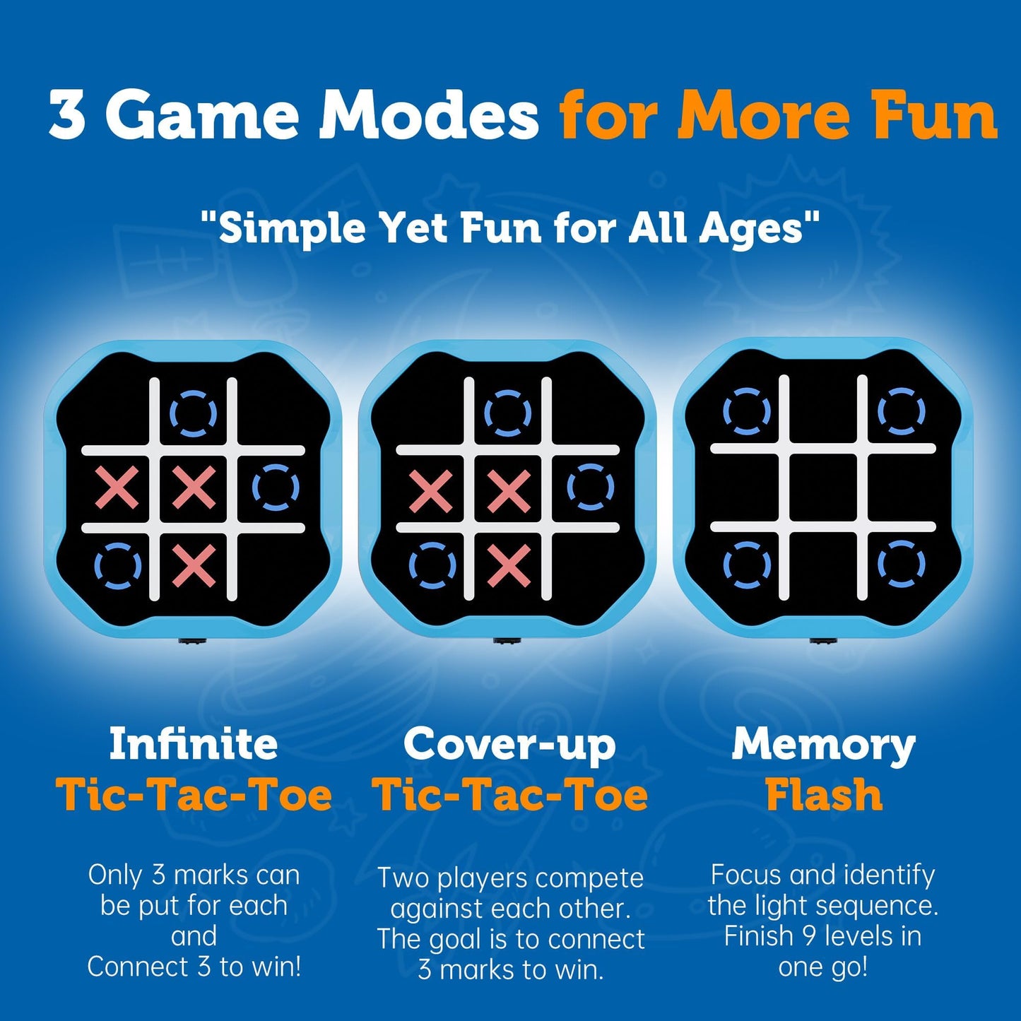 MASSRT 3 in 1 Electronic Tic Tac Toe Game, Handheld Digital Tic Tac Toe Bolt Game with Silent Mode, Portable Learing Toy Gift for Kids & Adults, Blue (One Pack)