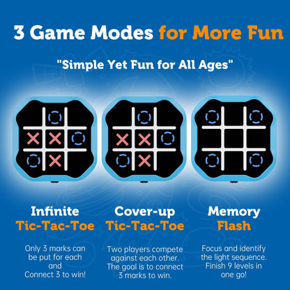 MASSRT 3 in 1 Electronic Tic Tac Toe Game, Handheld Digital Tic Tac Toe Bolt Game with Silent Mode, Portable Learing Toy Gift for Kids & Adults, Blue (One Pack)