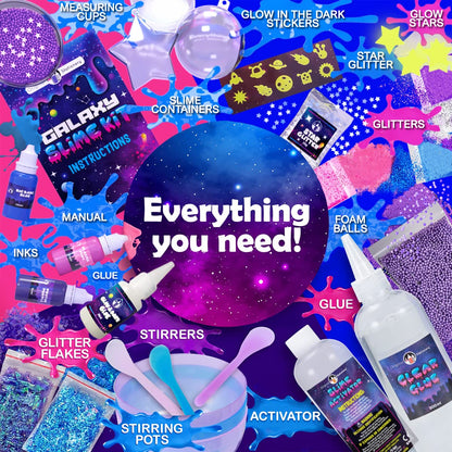 Original Stationery Galaxy Slime Kit - Box, Space Theme - Make Your Own Slime Kit with Glow-in-The-Dark Stars & Glitter Powders for Girls, Ages 8-12