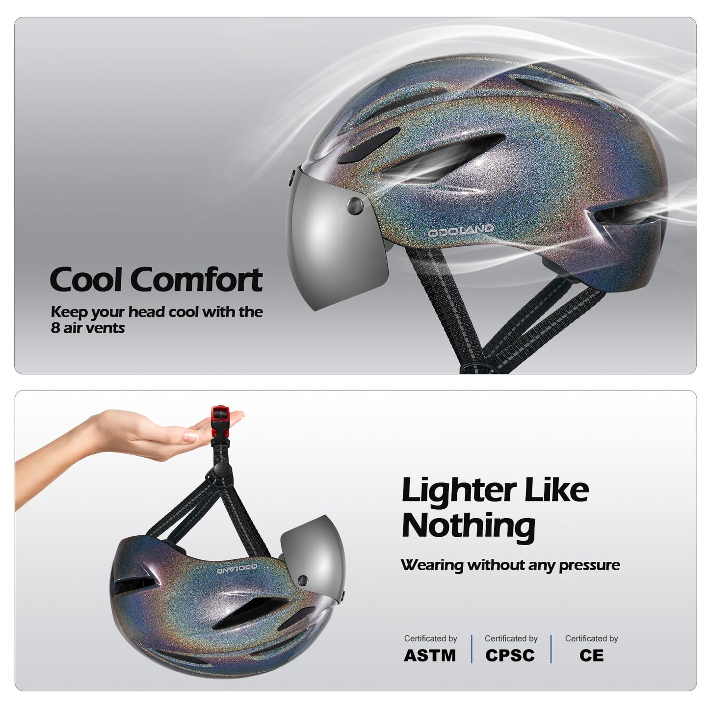 Odoland Adults Bike Helmet with Removable Magnetic Sun Visor, Adjustable Dial Fit Bicycle Cycling Helmet for Mountain Road Bike, Certified Lightweight MTB Ebike Helmet for Men Women, Giltter Galaxy