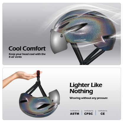 Odoland Adults Bike Helmet with Removable Magnetic Sun Visor, Adjustable Dial Fit Bicycle Cycling Helmet for Mountain Road Bike, Certified Lightweight MTB Ebike Helmet for Men Women, Giltter Galaxy