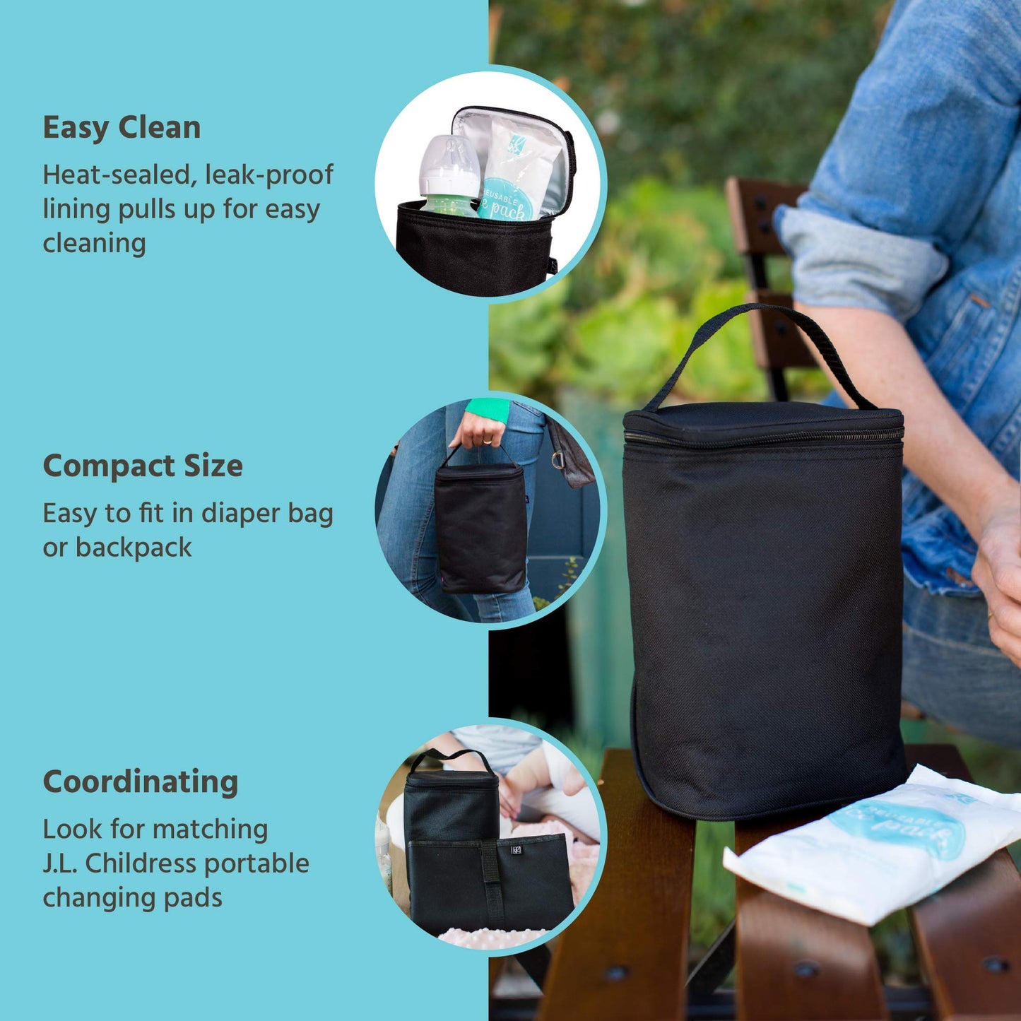 J.L. Childress TwoCOOL Breast Milk Cooler Travel Bag - Insulated Baby Bottle Storage Bag, Portable Organizer Pack for Breast Milk, Use for Daycare or On The Go, Fits 2-4 Bottles - Black