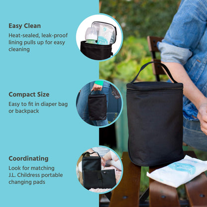 J.L. Childress TwoCOOL Breast Milk Cooler Travel Bag - Insulated Baby Bottle Storage Bag, Portable Organizer Pack for Breast Milk, Use for Daycare or On The Go, Fits 2-4 Bottles - Black