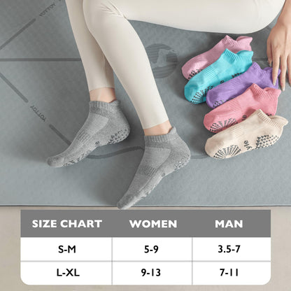 Hstyle Yoga Socks with Grips for Women and Men, Ideal for Ballet, Barre, Barefoot Workout, Pilates Grip Socks Non Slip Socks 6 Pairs of Mix Color 1 L-XL
