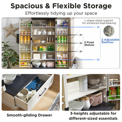 ACCOHOHO 72" Farmhouse Kitchen Pantry Cabinet with Drawer, Tall Storage Cabinet with 2 Barn Doors and Shelves, Versatile Large Rustic Cupboard for Dining Room, Bathroom, Living Room, Laudry, White