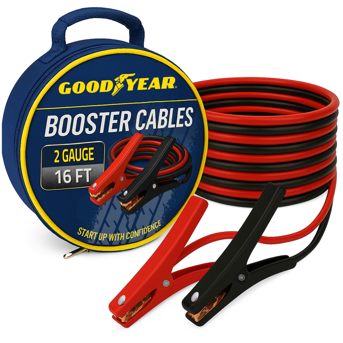 GOODYEAR Heavy Duty Jumper Cables for Car Battery – 2 Gauge 16 ft Booster Cables with Carrying Case for Cars, Trucks, SUVs, Emergency Roadside Kit