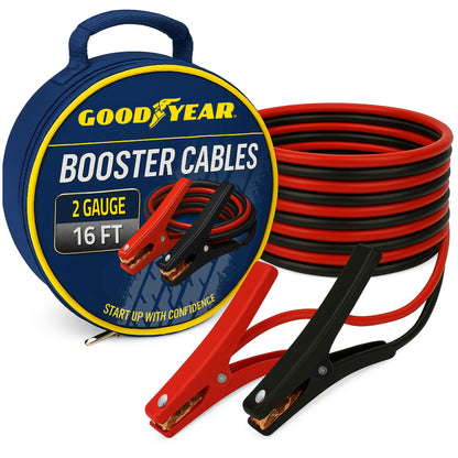 GOODYEAR Heavy Duty Jumper Cables for Car Battery – 2 Gauge 16 ft Booster Cables with Carrying Case for Cars, Trucks, SUVs, Emergency Roadside Kit