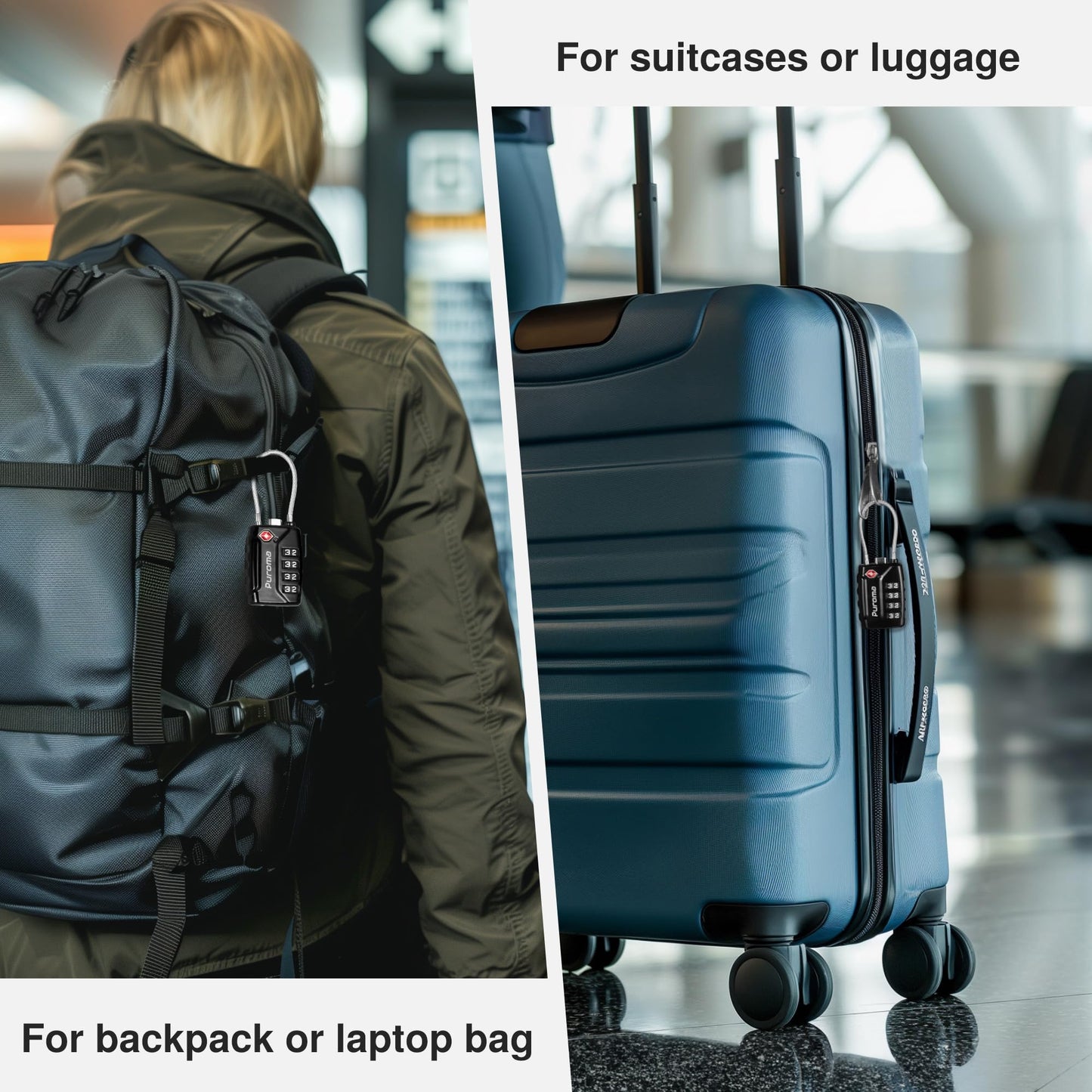 Puroma 2 Pack TSA Approved Luggage Locks, 4 Digit Combination Travel Locks Resettable Code Lock with Zinc Alloy Body for Suitcase, Toolbox, Backpack, Bag, Gym Locker (Black)