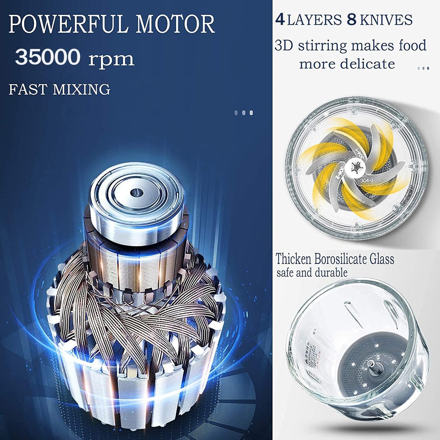 Plodon Baby Food Maker Mini Cute and Small Food Processor Puree Blender Grinder Chopper 300ml Cup Glass Bowl with 8 Blade Electric (Spaceman-Blue)