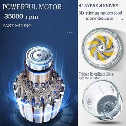 Plodon Baby Food Maker Mini Cute and Small Food Processor Puree Blender Grinder Chopper 300ml Cup Glass Bowl with 8 Blade Electric (Spaceman-Blue)