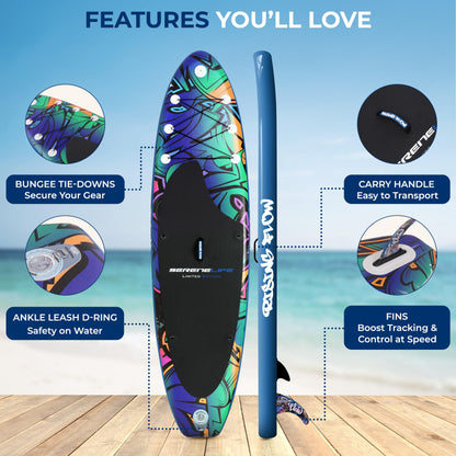 SereneLife Inflatable Stand Up Paddle Board - Wide Stable Design, Non-Slip Deck for Adults & Youth with Premium Paddle Board Accessories: Carry Bag, Dual Action Pump, Paddle, Ankle Leash - 10'6"