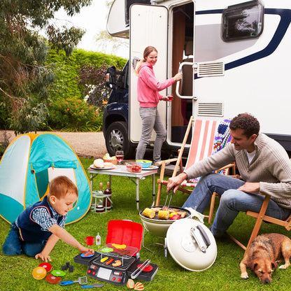 Kids Grill Playset Kitchen Toys with Apron Hat for Cooking Food Smoke Light Outdoor Pretend Play Accessories BBQ Outside Camping Barbecue Toddler Boy Toy 2 3 4 5 Year Old 4-8 Birthday Gift Valentine